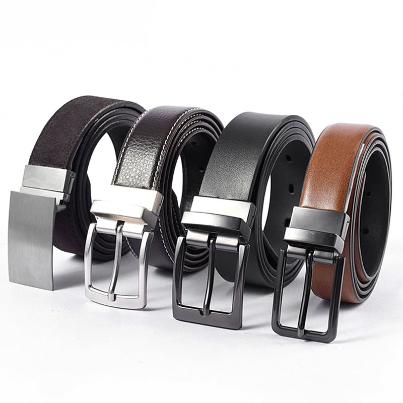 Men's Luxury Genuine Leather Belt with Double-Sided Rotating Alloy Pin Buckle New Fashionable Western Style for Summer Trousers