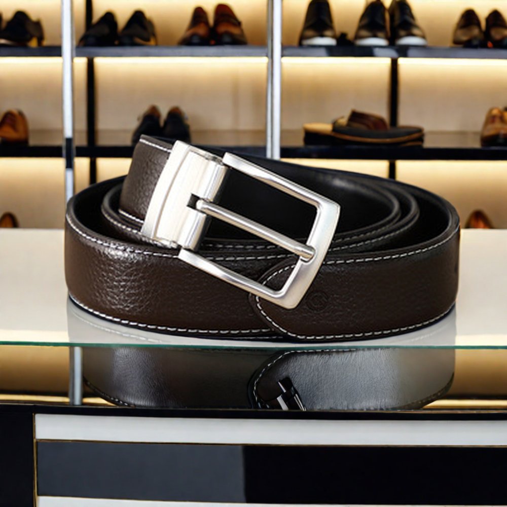 Men's Luxury Genuine Leather Belt with Double-Sided Rotating Alloy Pin Buckle New Fashionable Western Style for Summer Trousers