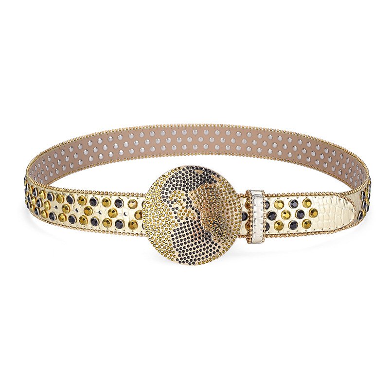 Shining Diamond Waist Belt with round buckle for Cowgirl Cowboy Jeans