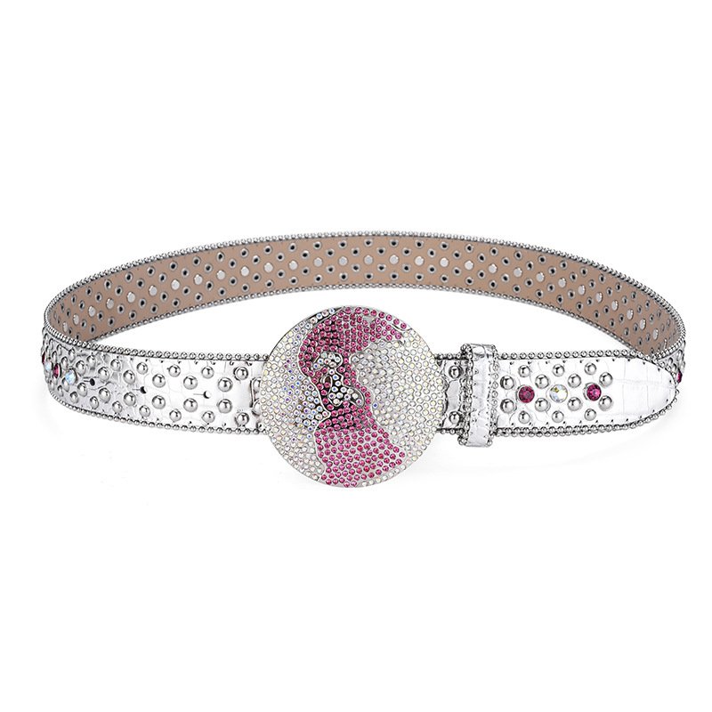 Shining Diamond Waist Belt with round buckle for Cowgirl Cowboy Jeans