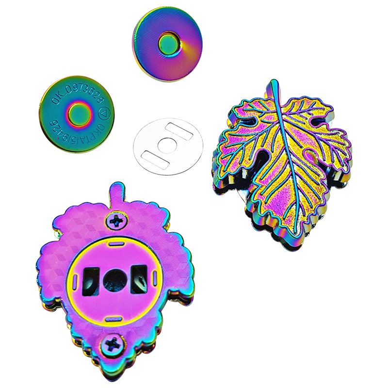 Wholesale customized handbags magnetic buckle purse hardware color leaf shape magnetic snap buttons