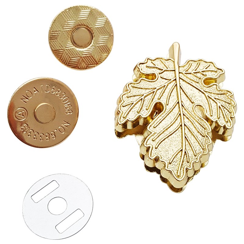 Wholesale customized handbags magnetic buckle purse hardware color leaf shape magnetic snap buttons