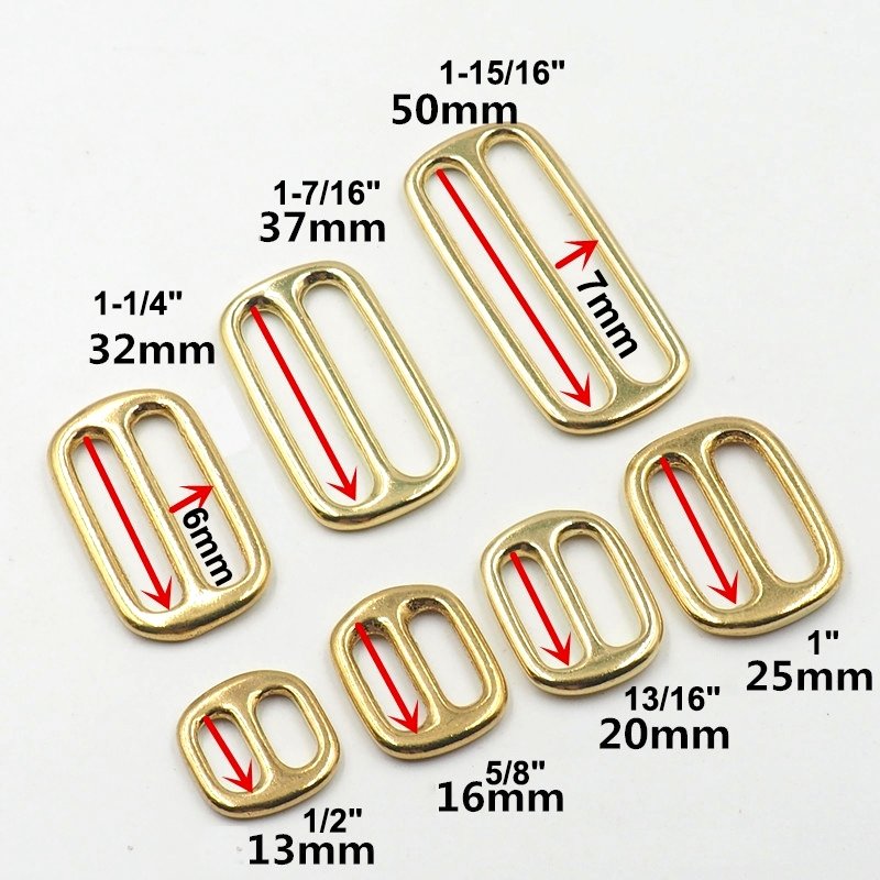 Solid Brass Tri-Glide buckle Rectangle/Square Adjustable Tri-ring Buckle for Bag Shoulder Strap Belt Webbing Slider Buckle