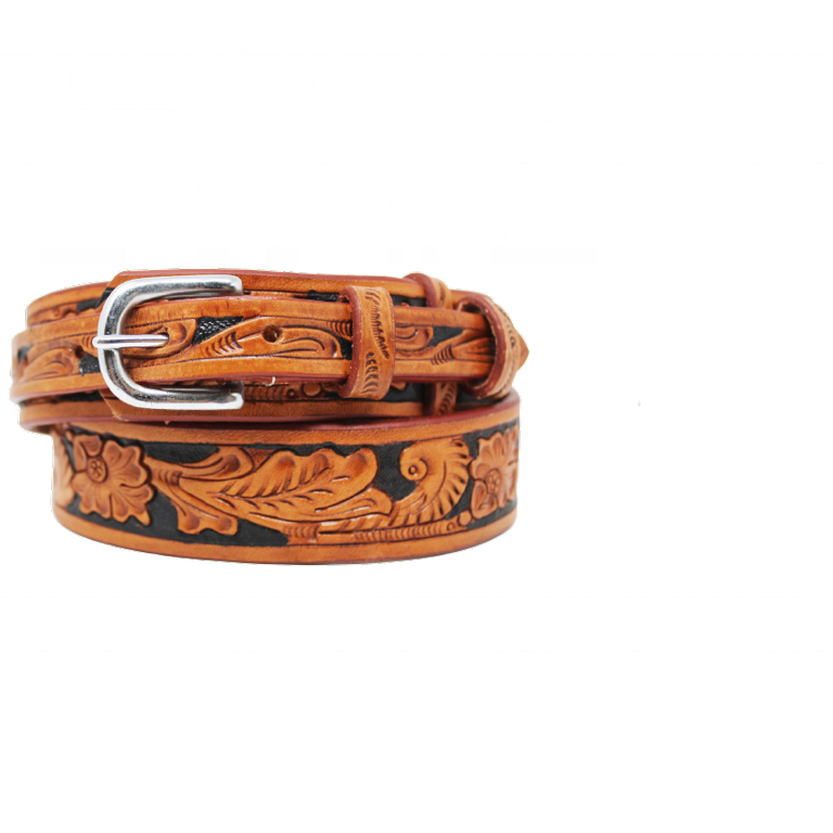 Full Grain Brass Buckle Cowboy Strap Best Cow Leather Western Belt With Floral Hand Tooled Design At Best Price Wholesale