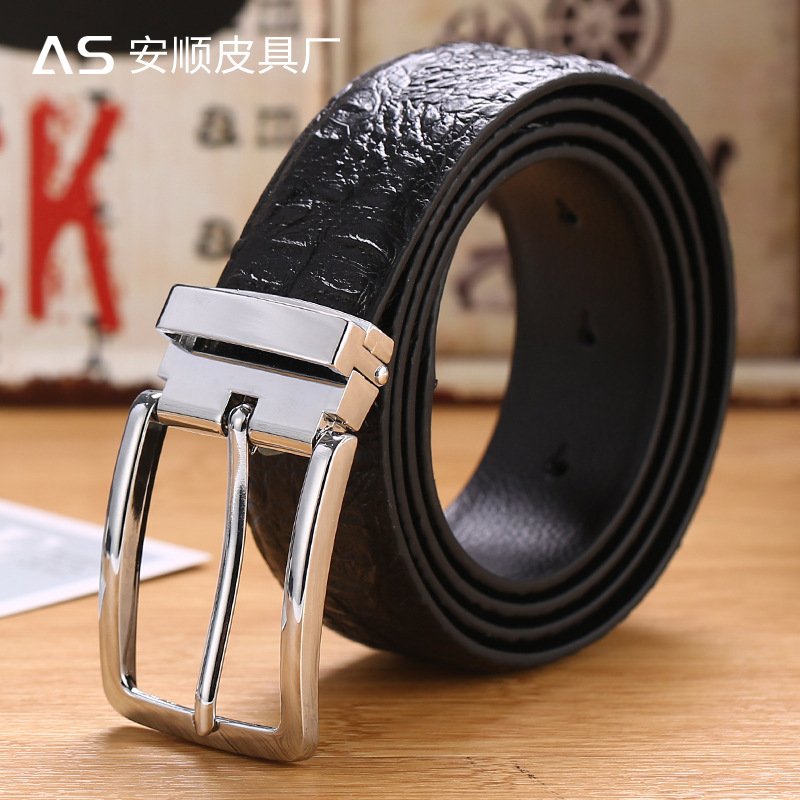 Men's Fashionable Business Pants Belt Genuine Cowhide with Pin Buckle Simple Alloy Buckle Waistband
