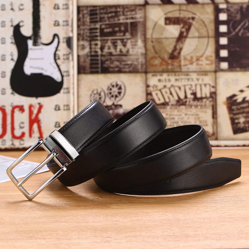 Men's Fashionable Business Pants Belt Genuine Cowhide with Pin Buckle Simple Alloy Buckle Waistband