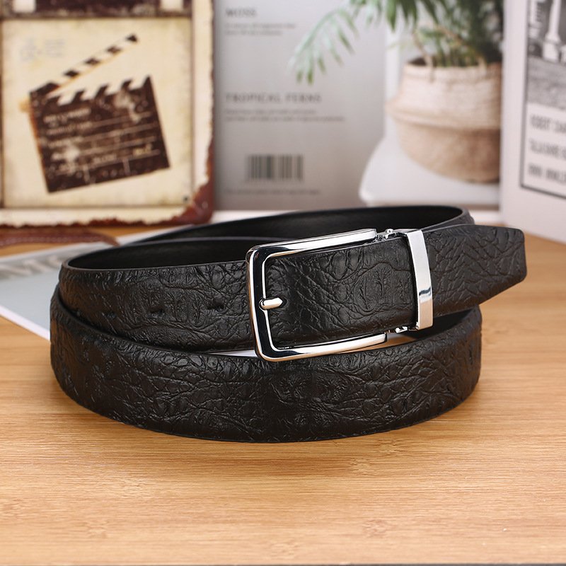 Men's Fashionable Business Pants Belt Genuine Cowhide with Pin Buckle Simple Alloy Buckle Waistband