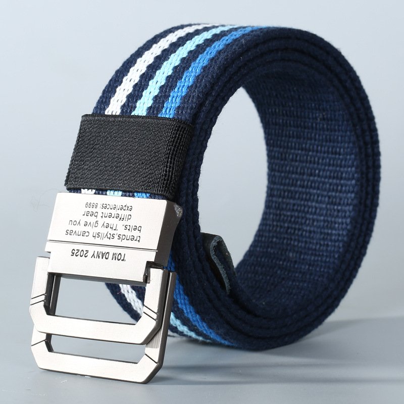 Canvas Belt Alloy Double Ring Buckle Unisex Cotton Fabric Canvas Nylon Fabric Belt Teenager Student Fashion Extended Belt