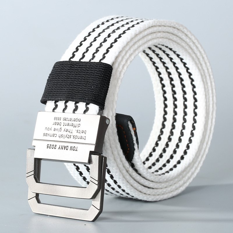 Canvas Belt Alloy Double Ring Buckle Unisex Cotton Fabric Canvas Nylon Fabric Belt Teenager Student Fashion Extended Belt