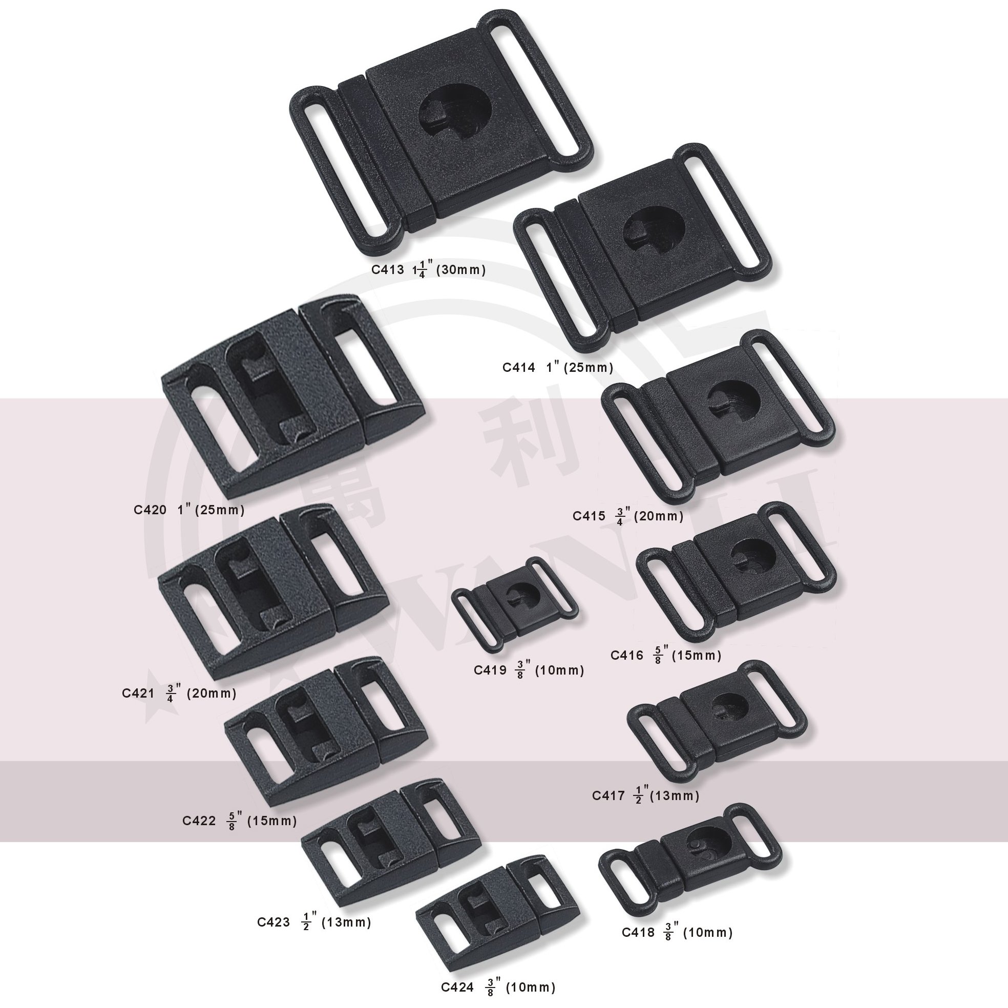 Plastic no sewing flat breakaway buckle 15mm 20mm 25mm for lanyard belt bag
