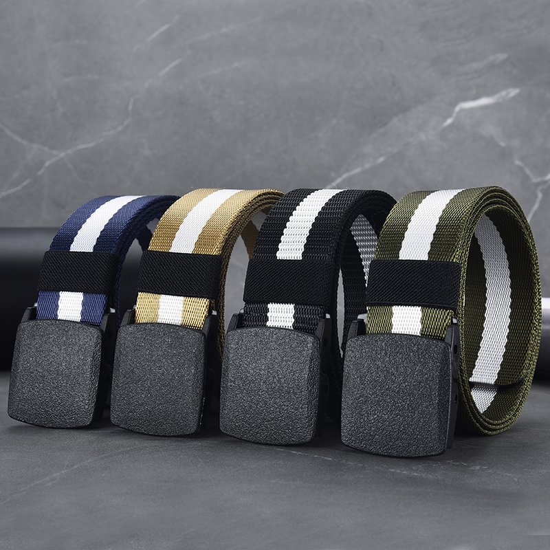 YKKSimple Design Plastic Buckle Polyester Nylon Canvas Belts Security Check Automatic Buckle For Men Women