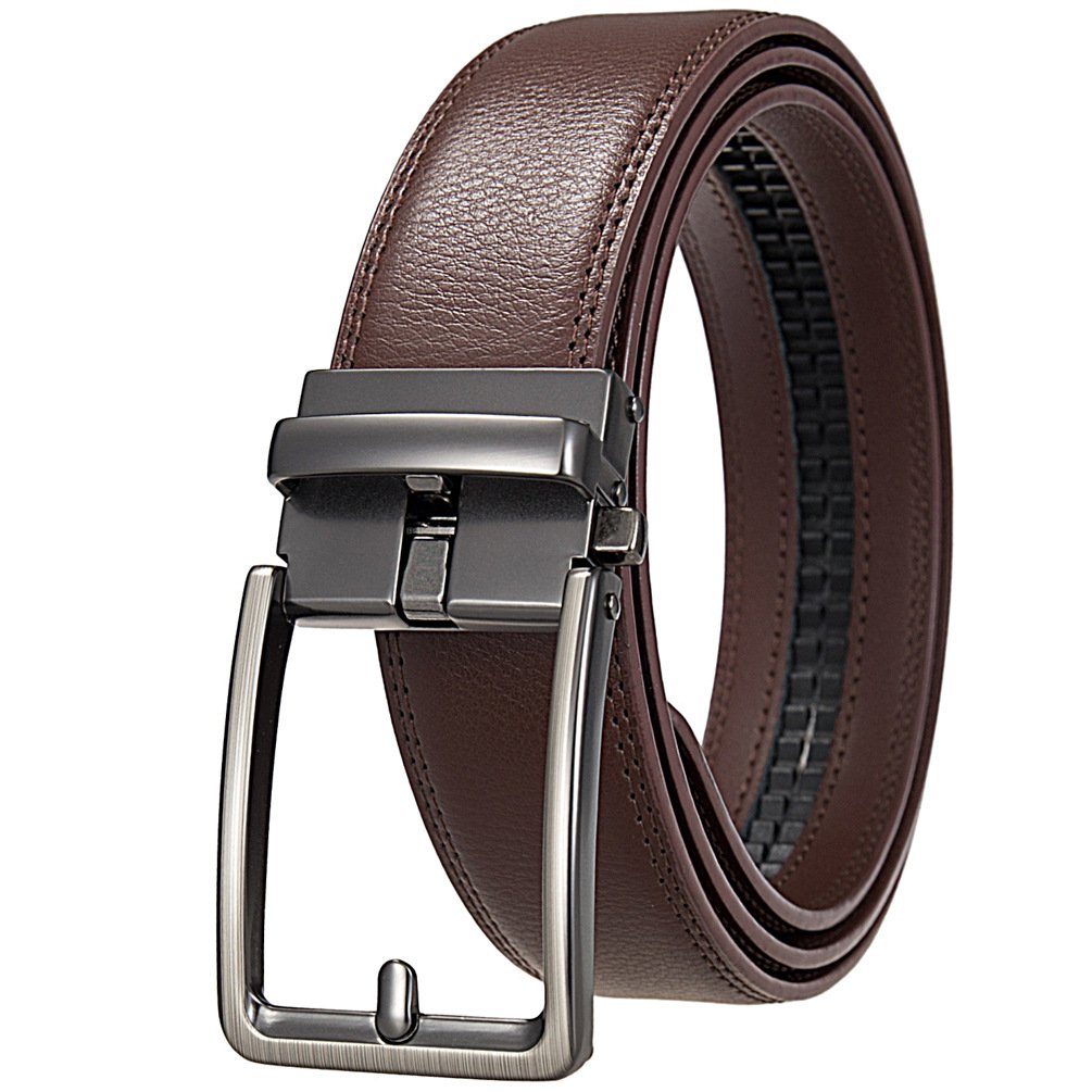 Black Brown Fashion Man Custom Logo Zinc Alloy Automatic Ratchet Buckle Real Leather Belts Men Genuine Leather Belt
