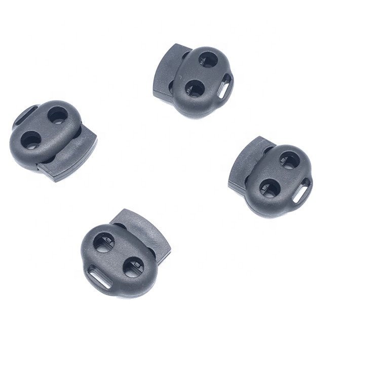 Hot Sale Plastic Double Hole black Diameter 4mm Spring Loaded Adjustable Bag Accessories Toggle Cord End Clip