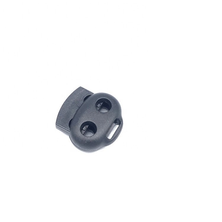 Hot Sale Plastic Double Hole black Diameter 4mm Spring Loaded Adjustable Bag Accessories Toggle Cord End Clip