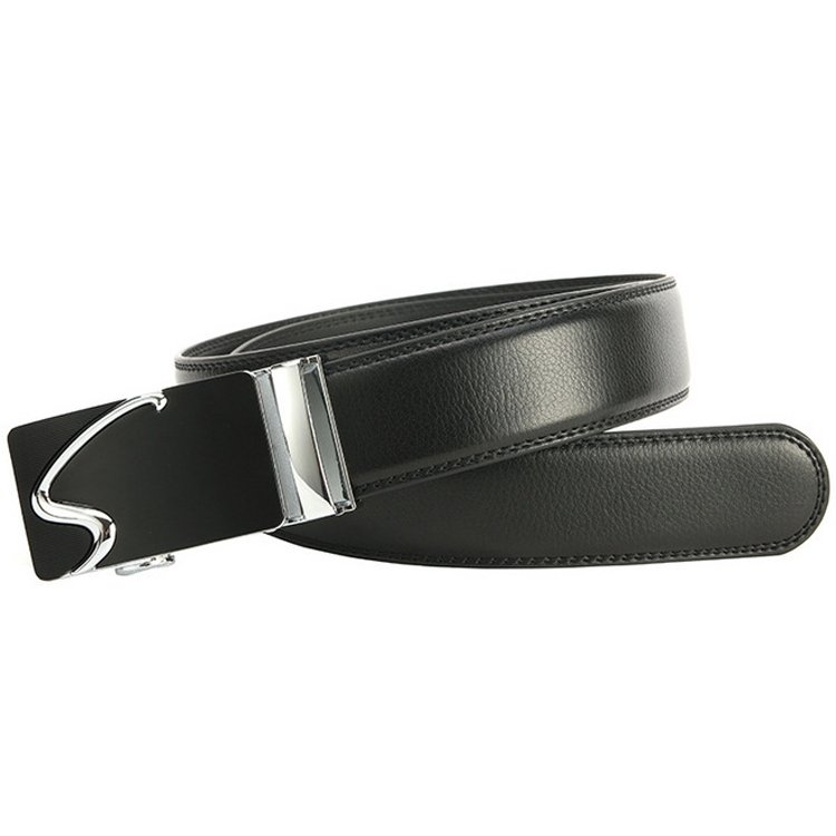 Men's Black Classic Ratchet Genuine Leather Formal Dress Belt with Solid Automatic Buckle