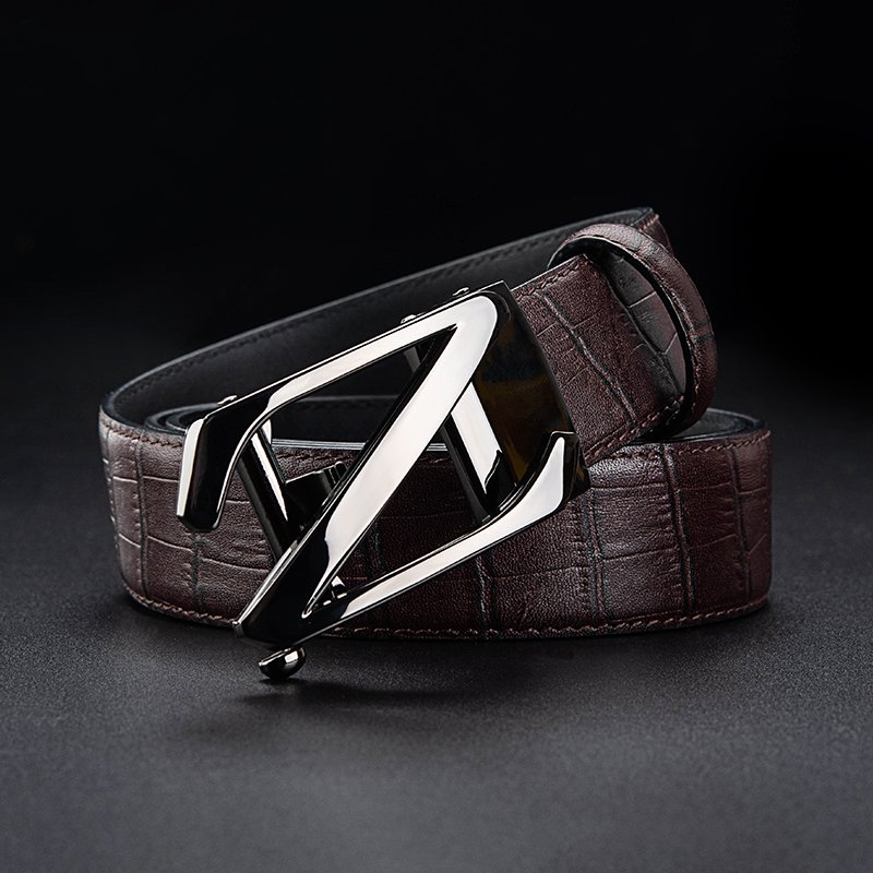 Quilted Men Boys Coffee Genuine Leather Fashion Belts For Men automatic buckle belts for men