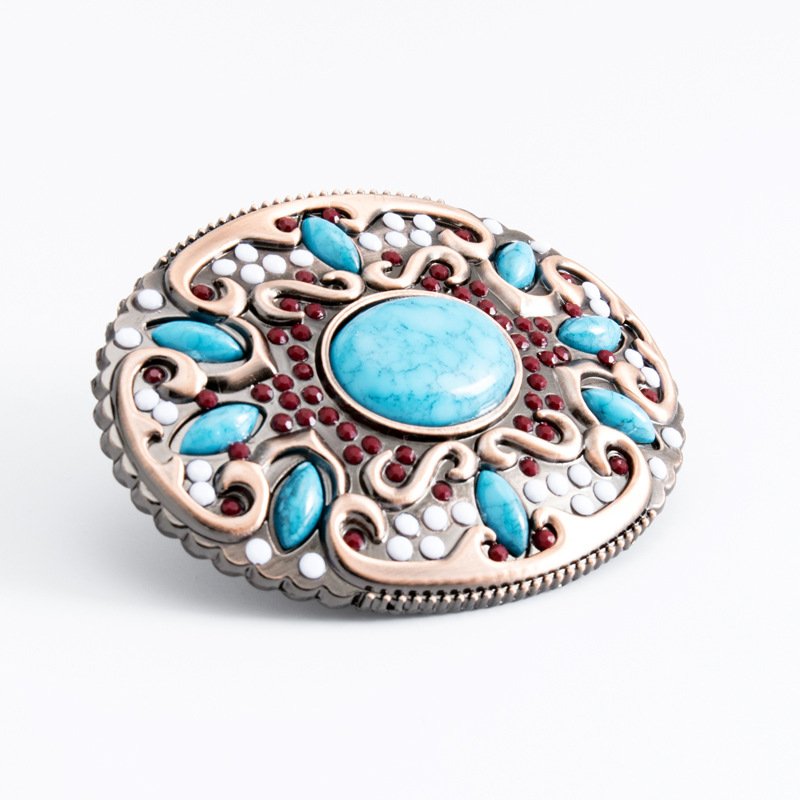 Turquoise fashion belt buckle ethnic style Belt Buckle Head oval embedded gem shape pant belt buckle