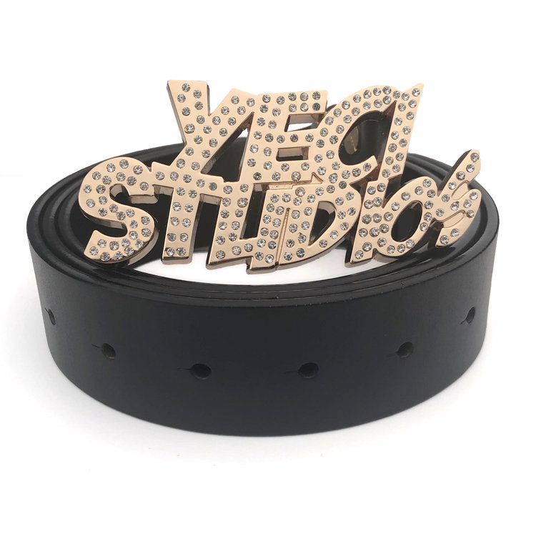 Custom Gold Letter Shape Western Men's Alloy Buckle Your Own Brand Bling Logo Belt Fastener with Rhinestone