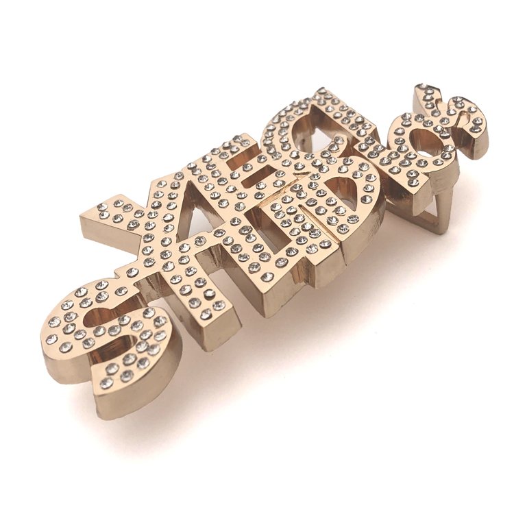 Custom Gold Letter Shape Western Men's Alloy Buckle Your Own Brand Bling Logo Belt Fastener with Rhinestone