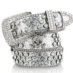 Factory Wholesale Western Style BB Belt Bling Bling Skull Head Rhinestone Crystal Leather Jean Diamond Belt Men Women PU Belts