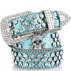 Factory Wholesale Western Style BB Belt Bling Bling Skull Head Rhinestone Crystal Leather Jean Diamond Belt Men Women PU Belts