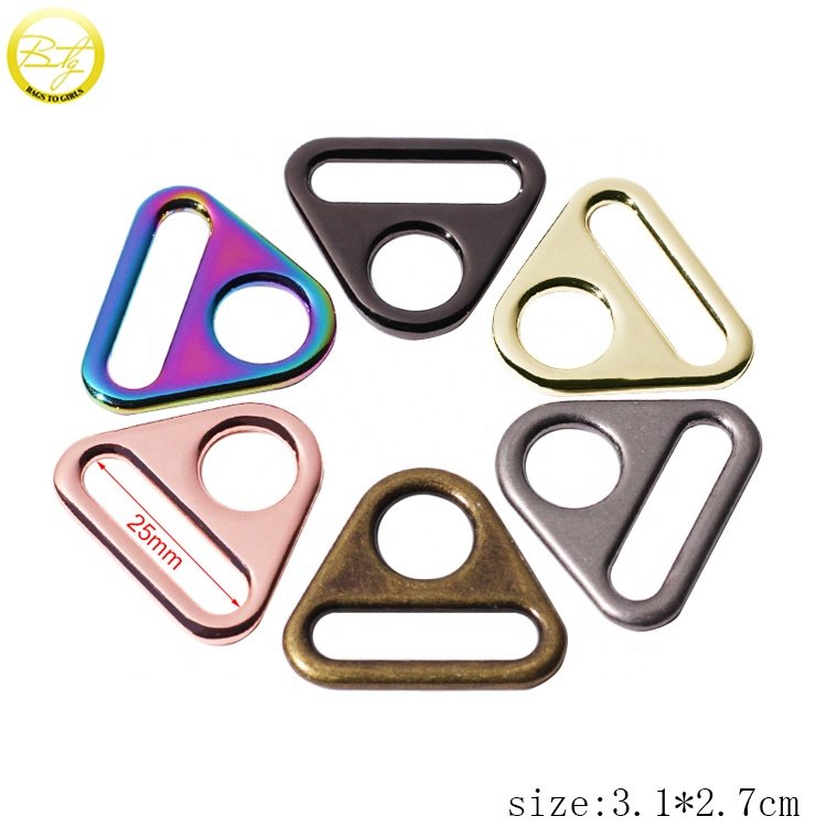 Wholesale bag backpack strap accessory triangle shape logo blanks alloy buckle hardware with multicolor