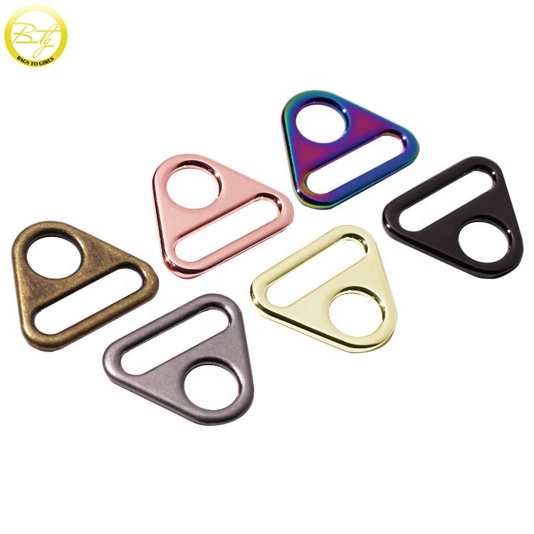 Wholesale bag backpack strap accessory triangle shape logo blanks alloy buckle hardware with multicolor