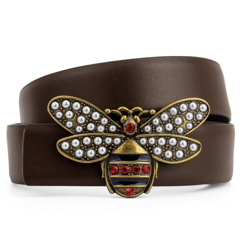 Newest Catalogue Designer Belts Famous Brands Genuine Leather Pearl Bee Belts Clothing Accessories Designer Wallet
