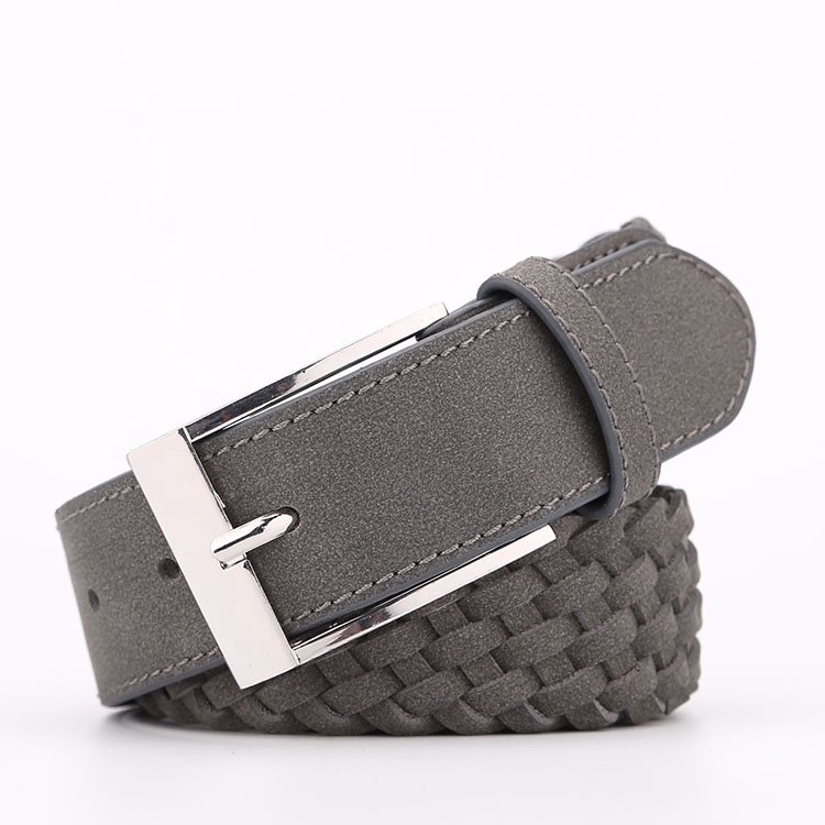 IGM Single Prong Buckle Comfortable Woven Synthetic Men Grey Leather Belt