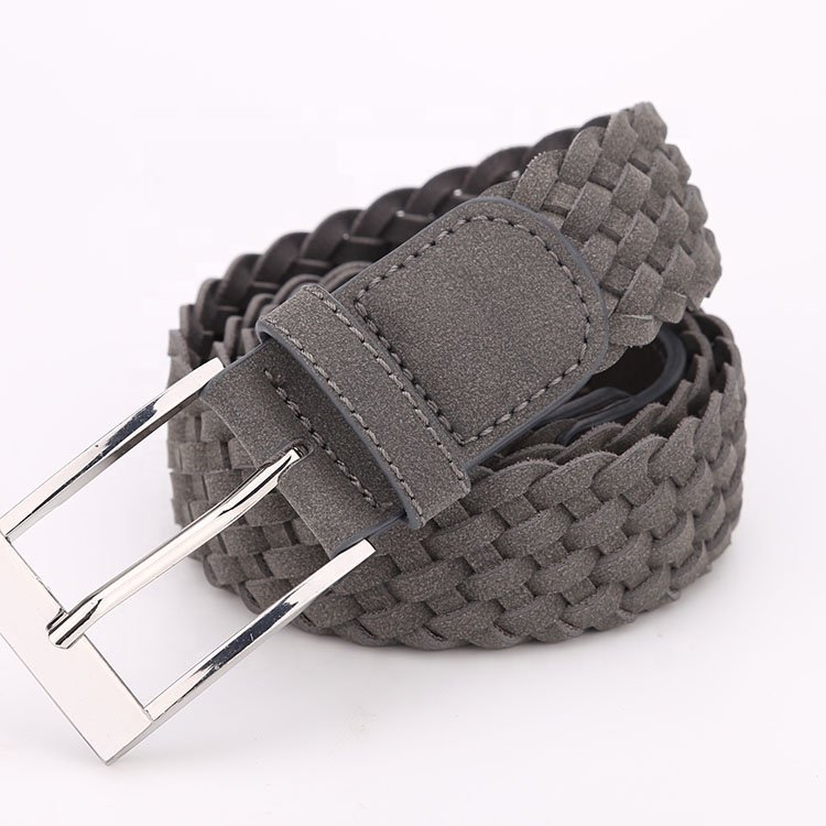 IGM Single Prong Buckle Comfortable Woven Synthetic Men Grey Leather Belt