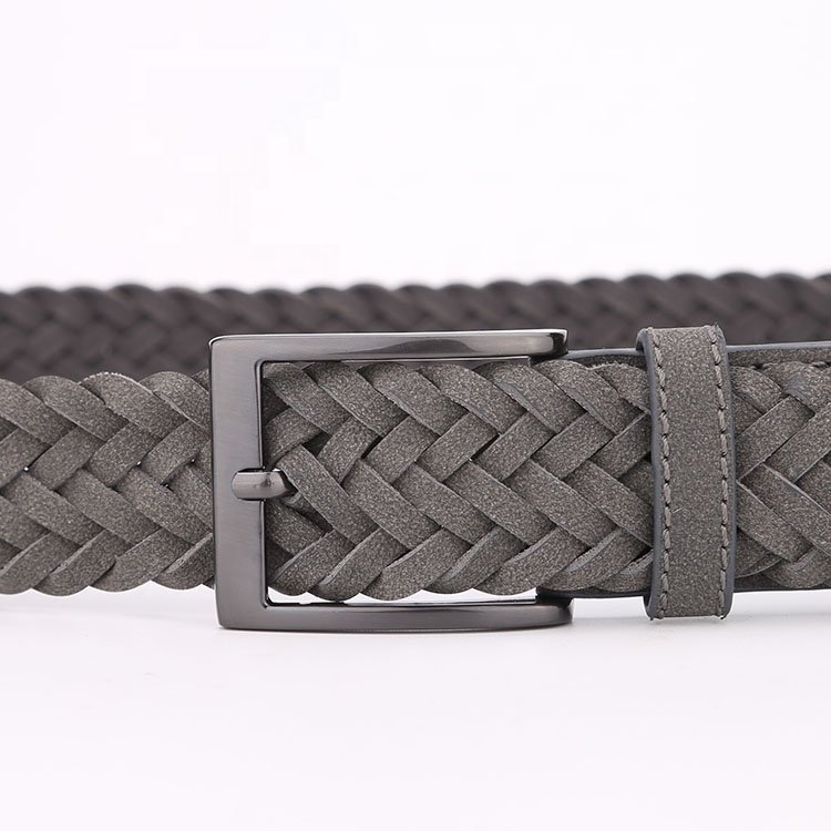 IGM Single Prong Buckle Comfortable Woven Synthetic Men Grey Leather Belt