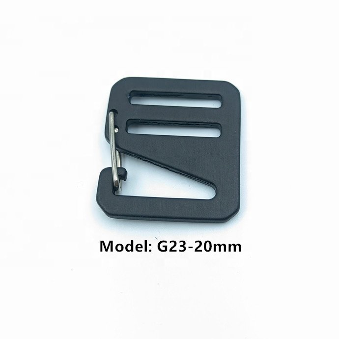 Adjustable Metal Black Aluminium g hook buckle with spring wire gate for bag strap hook 20mm 25mm