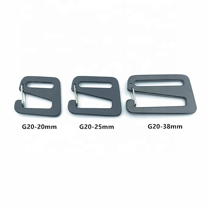 Adjustable Metal Black Aluminium g hook buckle with spring wire gate for bag strap hook 20mm 25mm