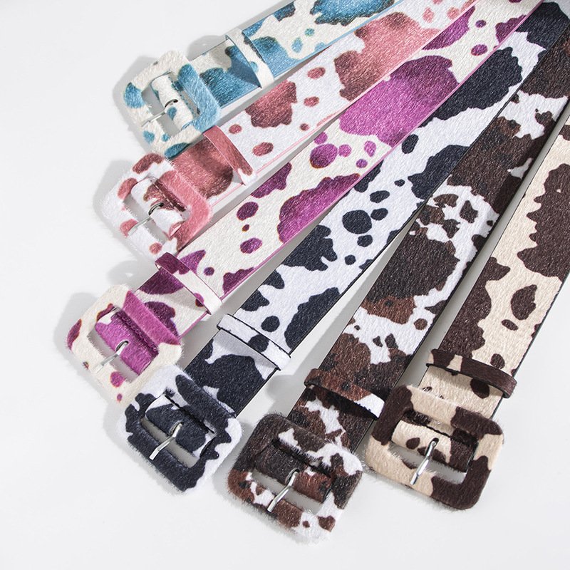 New Hot Selling Belts Versatile Imitation Horse Hair Cow Pattern Waistband With Fur Bag Buckle In Stock For Women's Belts