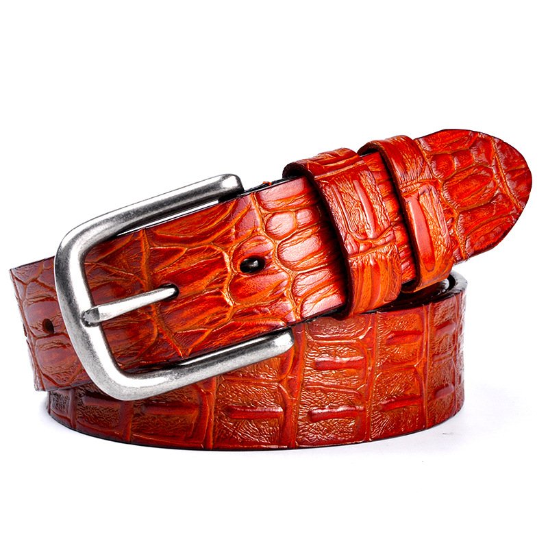 Wholesale Crocodile Grain Cowhide Belts For Men Genuine Leather Men's Pin Buckle Adjustable Man Belt