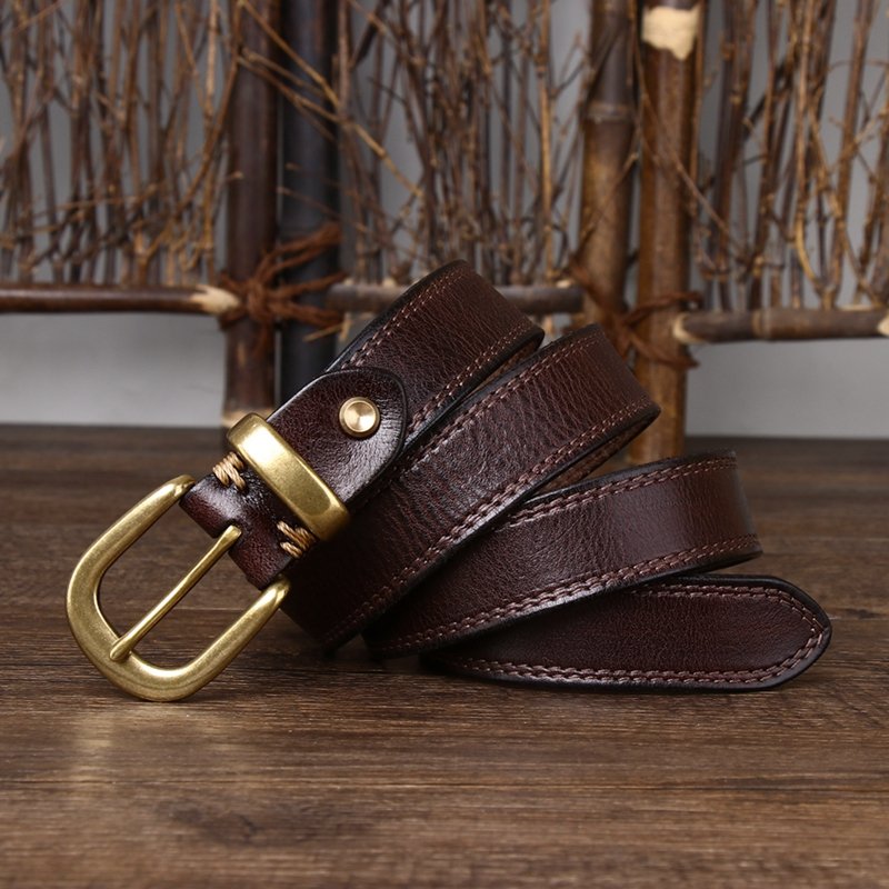 Needle buckle pure cowhide vintage 2.8CM wide belt decorated with leather belt for women