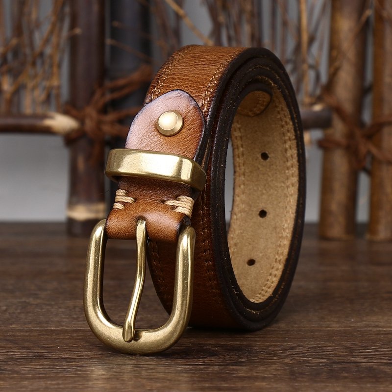 Needle buckle pure cowhide vintage 2.8CM wide belt decorated with leather belt for women