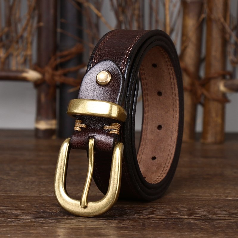 Needle buckle pure cowhide vintage 2.8CM wide belt decorated with leather belt for women