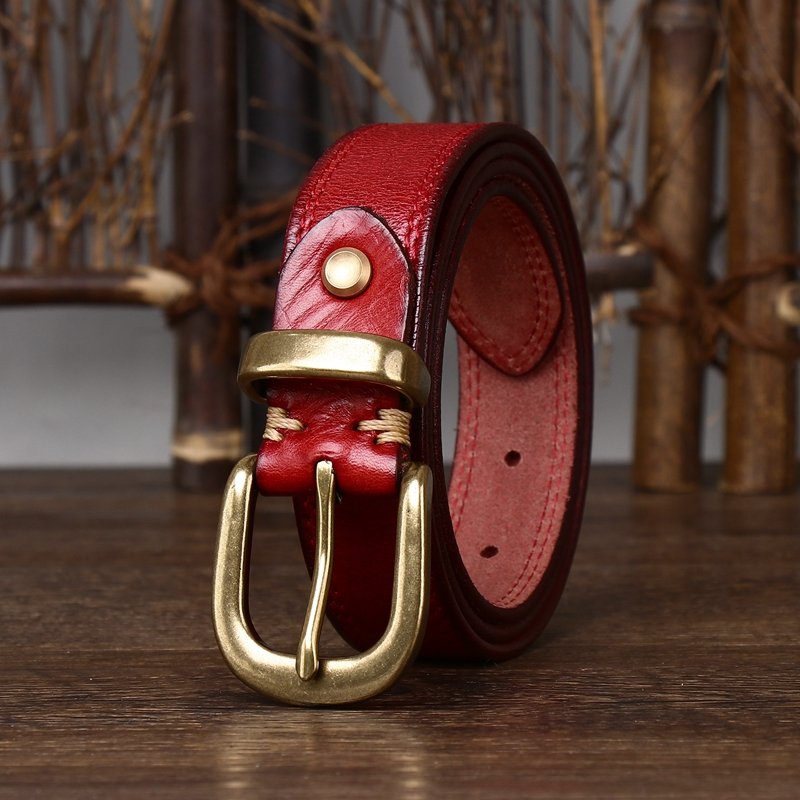 Needle buckle pure cowhide vintage 2.8CM wide belt decorated with leather belt for women