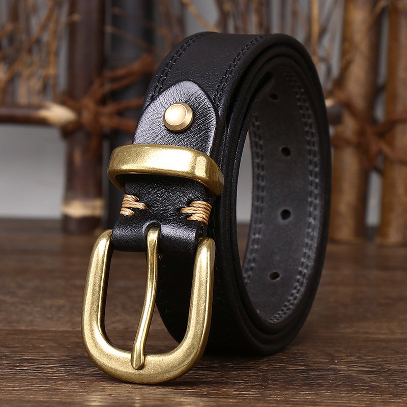 Needle buckle pure cowhide vintage 2.8CM wide belt decorated with leather belt for women