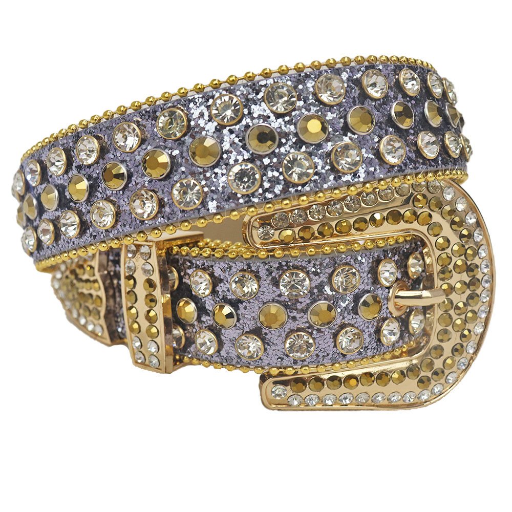Western Cowboy Bling Bling Crystal Studded Leather PU Belt with Silver Alloy Buckle Diamond Belt for Men Women Jeans Unisex