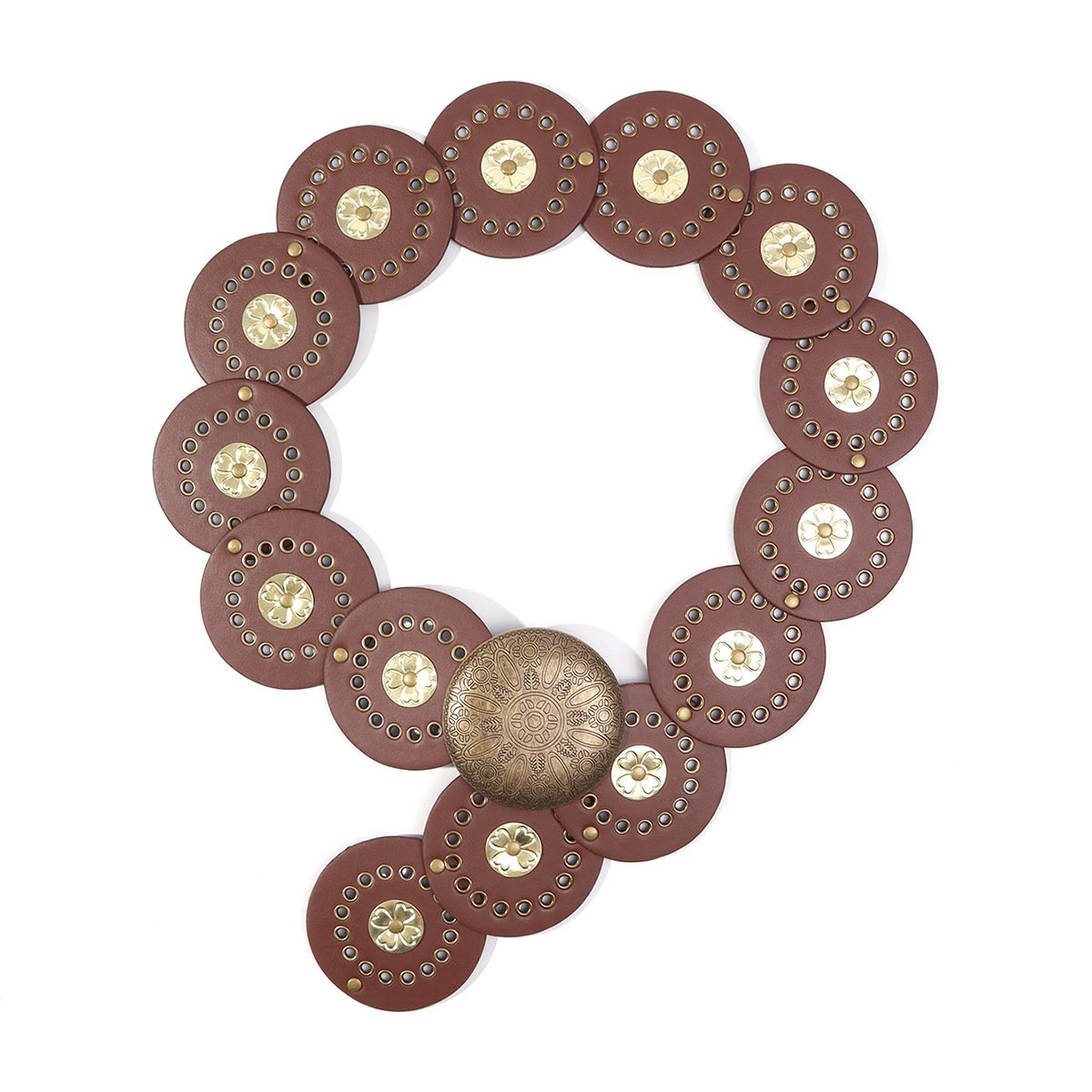 Retro Punk Metal Buckle Big Round Rivet Leather Belt Wide Disk Link Oval Disc Concho PU Leather Belt for Cowboy Cowgirl