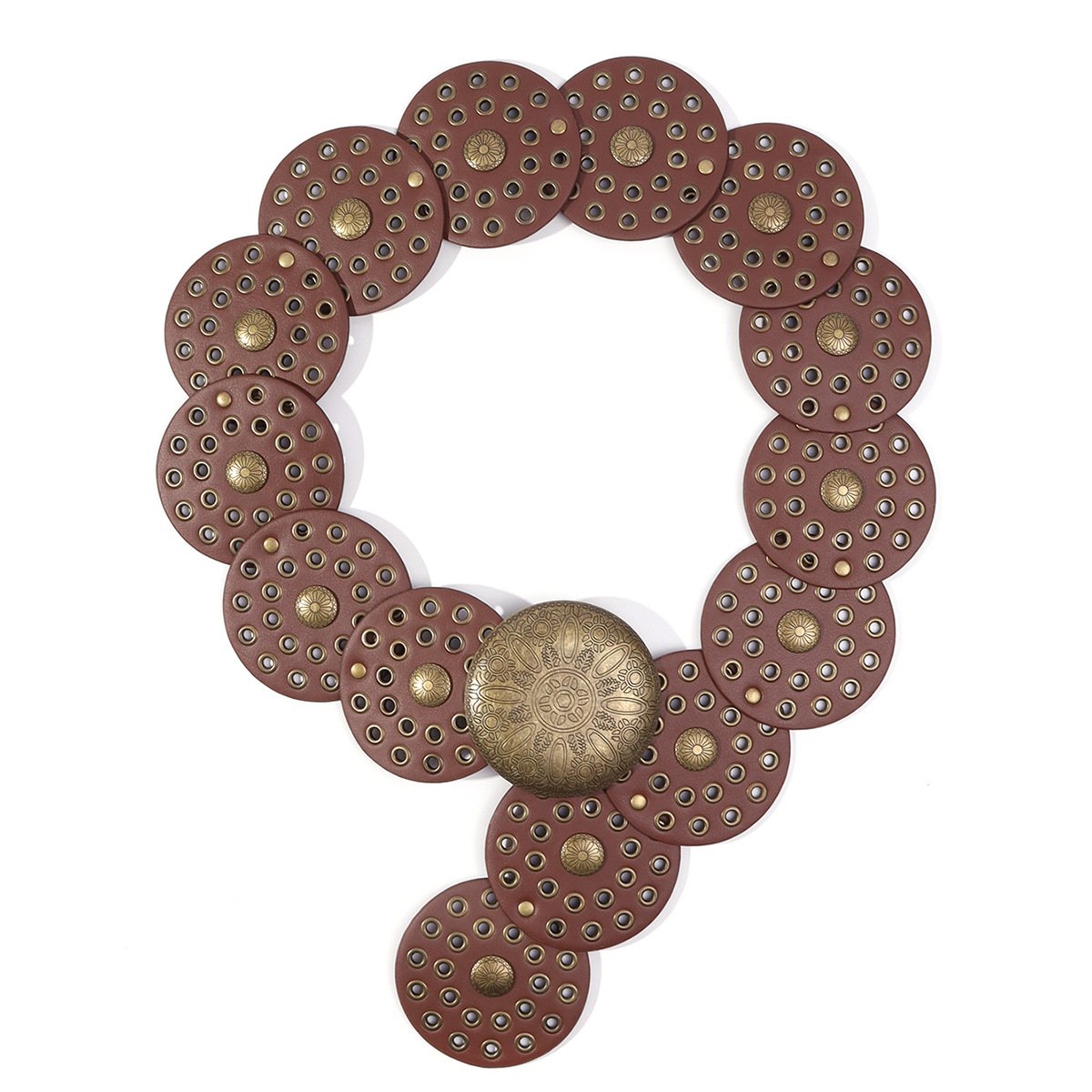 Retro Punk Metal Buckle Big Round Rivet Leather Belt Wide Disk Link Oval Disc Concho PU Leather Belt for Cowboy Cowgirl