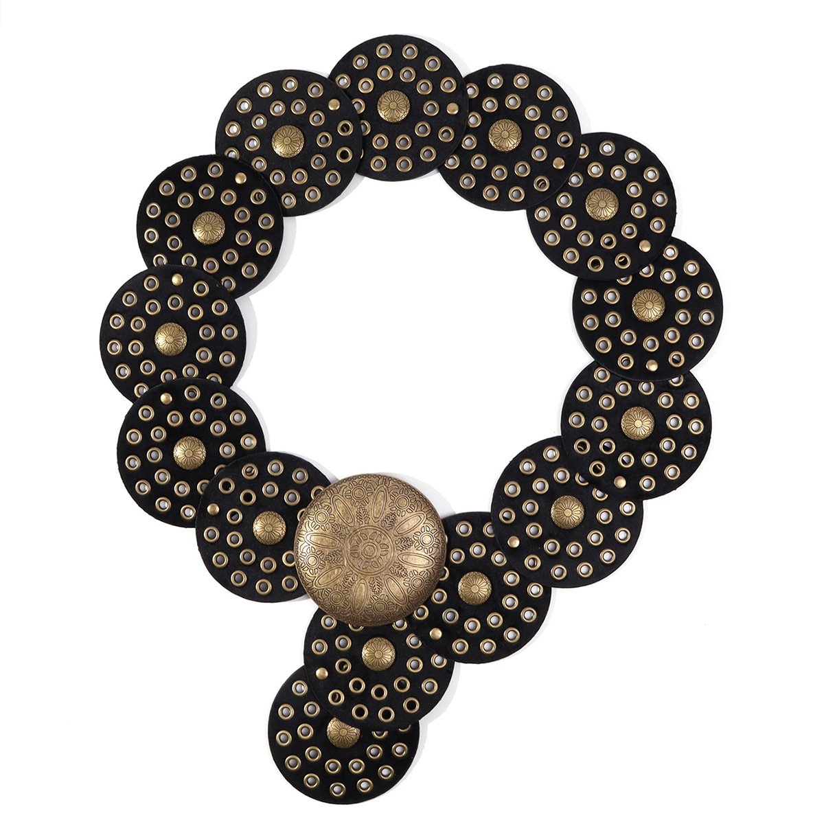 Retro Punk Metal Buckle Big Round Rivet Leather Belt Wide Disk Link Oval Disc Concho PU Leather Belt for Cowboy Cowgirl