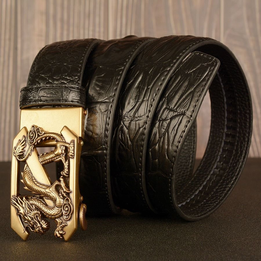 Men's belt genuine leather Retro Bronze Automatic Buckle belt , cowhide belt, simple fashion leather waistband
