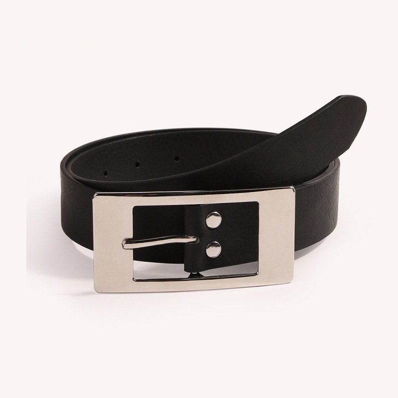 Ladies' Rectangular Large Metal Buckle Black Ladies' Pu Waist Belt Casual Belt For Women