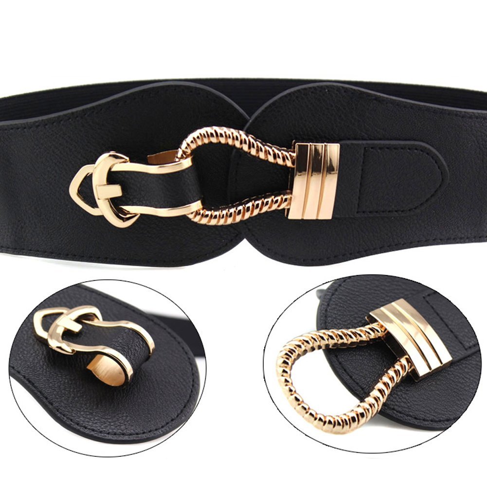 Women Wide Belts Elastic Cinch Stretch Band Wrap Metal Buckle Decorative Retro High Waist Belt for Dresses Z254
