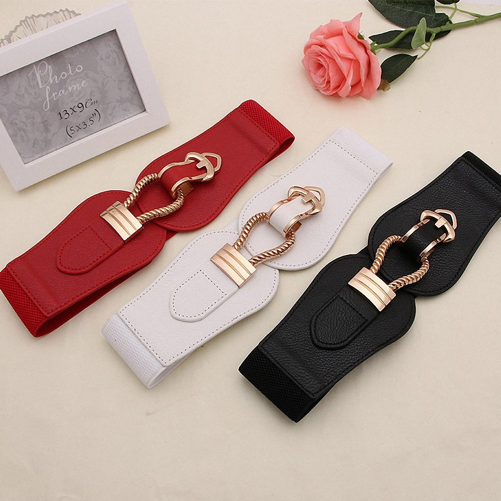 Women Wide Belts Elastic Cinch Stretch Band Wrap Metal Buckle Decorative Retro High Waist Belt for Dresses Z254