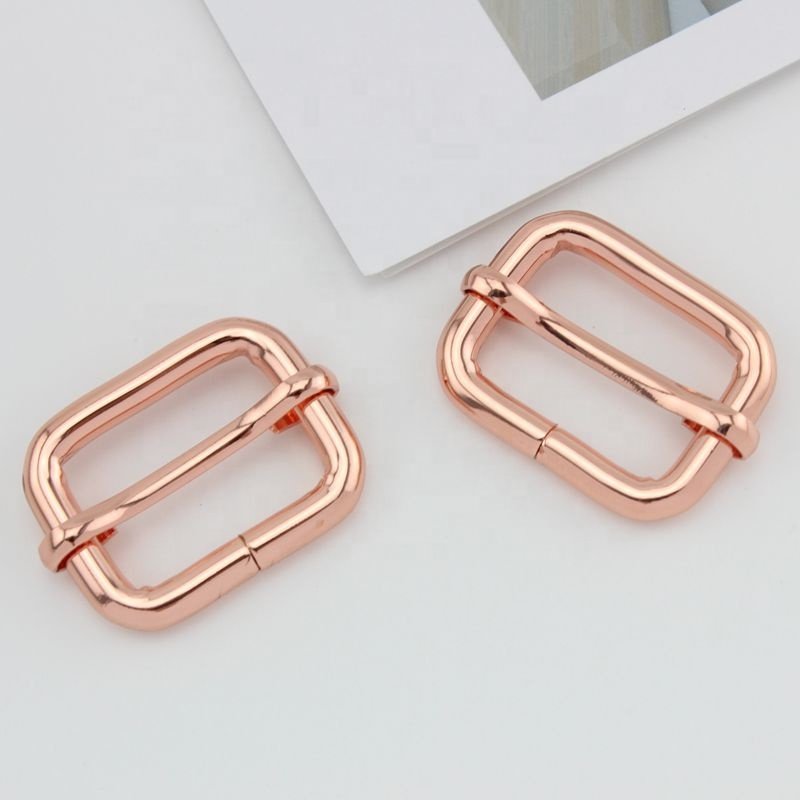 Nolvo World 5*25*20 mm 1" rose gold slides tri-glide wire-formed roller pin buckle adjuster welded tri glide slider buckle