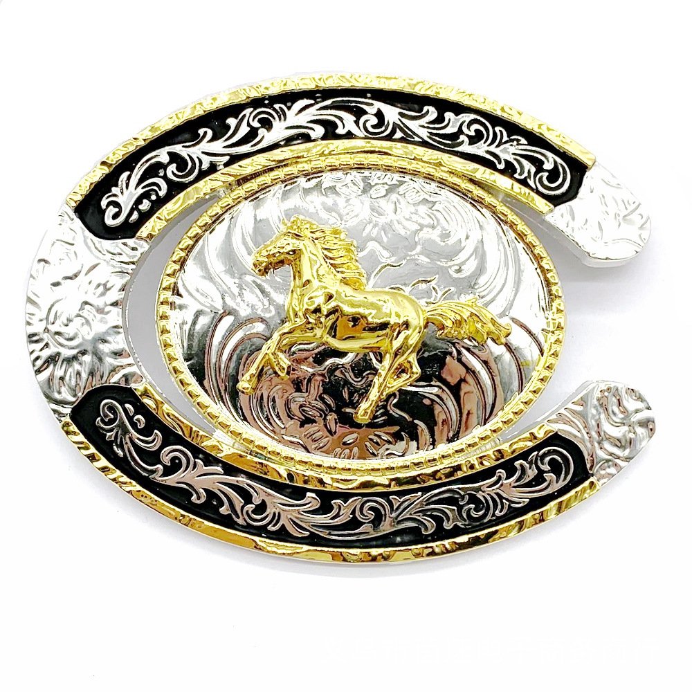 Classic Design zinc alloy cowboy Gold Silver double plating belt buckle Casual vintage Horse Western Rodeo Buckles